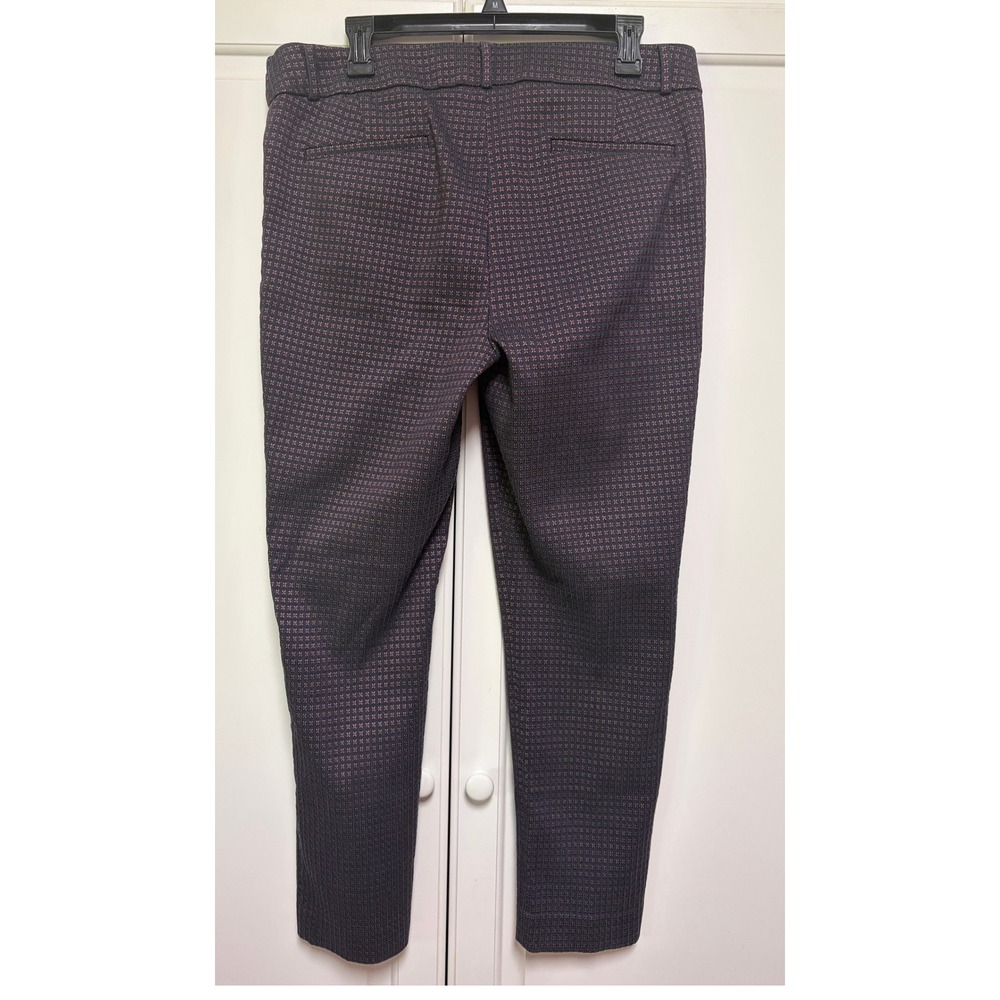 LOFT Marisa‎ Skinny Pants Size 14 Dark Navy Burgundy Geometric Floral Shimmer - Picture 4 of 4